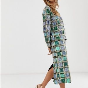 ISO ASOS EDITION midi skirt set Green&Blue sequin